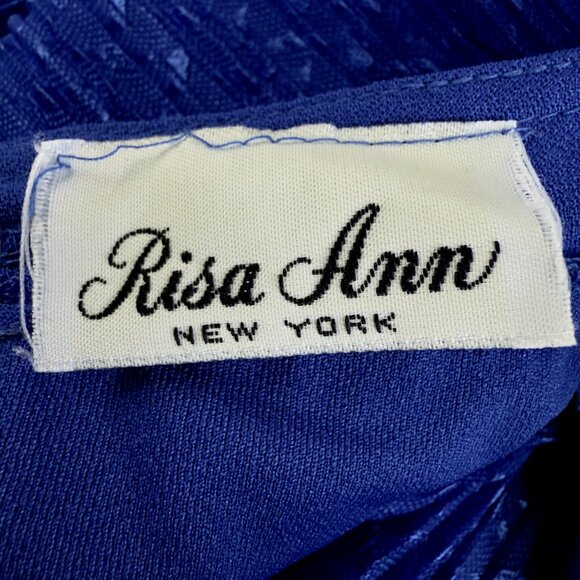 VTG RISA ANN NY Royal Blue Pleated Tiered Midi Dress 15.5 – Pearl Back Buttons - Picture 6 of 10